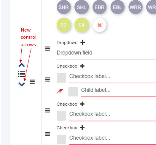 top level form section control arrows